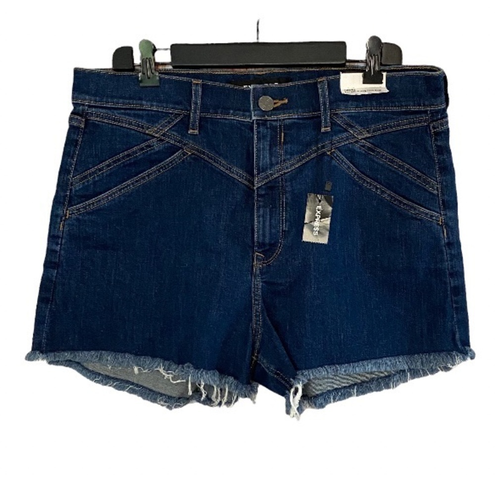 Express Shortie Vintage Super High Rise Western Denim Jean Shorts 12 Cutoff